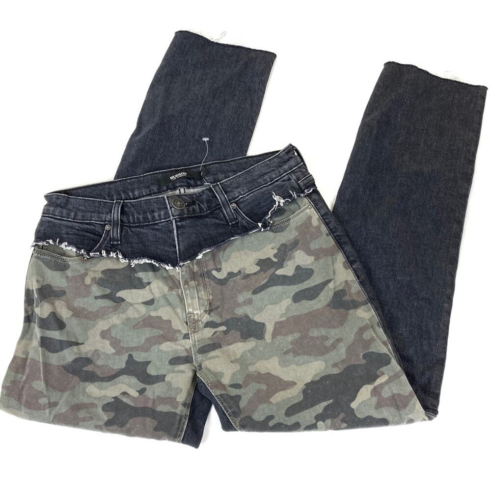 Hudson Barbara Black Denim Camo High Rise Straight Leg Jeans Womens 27